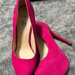 Fuchsia Heels with Rhinestone Detail